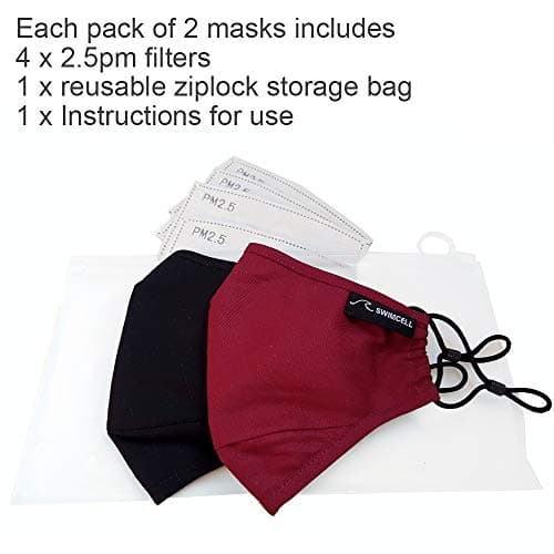 SwimCell Reusable Face Masks for Adults - 100% Cotton- Black (2 Pack) — view 4