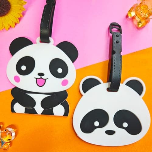Generic 2PCS Cute Panda Suitcase Tags with Name ID Card, Silicone Secure Luggage Labels for Travel, Perfect to Quickly Spot, Baggage Labels, Handbag Tag for Kids Boys Girls — view 3
