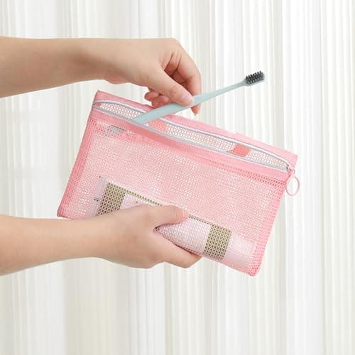 Mesh Bag - Portable Carry Bag for Toiletries, Travel Shower Bag for Shampoo, Sun Protection, Make-Up, Fitness, Travel, Camping, Students and Rooms, pink, Siehe Beschreibung, See description — view 2
