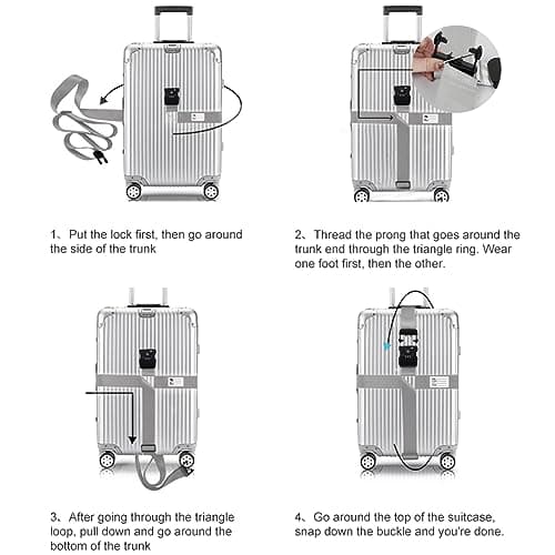 Veki Cross Luggage Straps Set TSA Approved with Lock, Silver grey, 2pcs — view 6