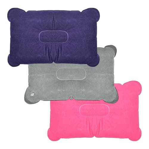 LICQIC 3 PCS Inflatable Pillows, Blow Up Cushion, Air Pillow for Camping,Travel, Sunbathing, Neck Lumbar Support (Gray & Dark Purple & Rose Red)