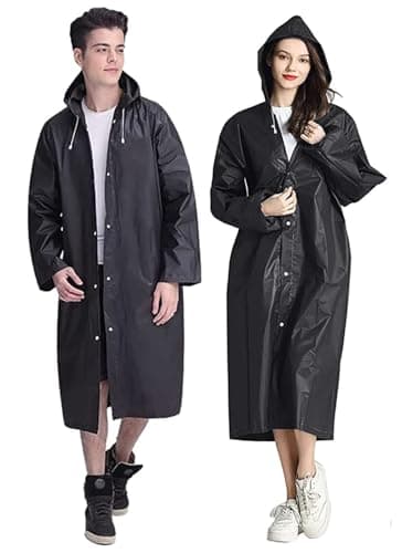 GUKOY Rain Ponchos Raincoats for Adults, 100% Waterproof Reusable [2 Pack] Rain Cape Emergency for Women Men with Hood and Drawstring Black