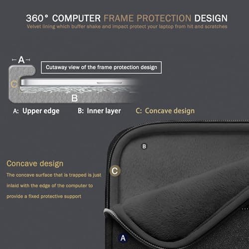 Voova Laptop Sleeve 14-15 Inch, Laptop Case for MacBook Air 15, Black — view 3