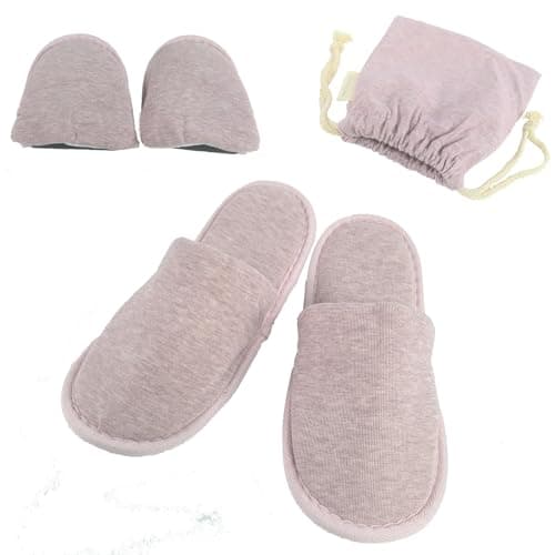 Travel Slipper for Women and Men with Storage Bag, 1 Pair Outdoor Foldable Portable Non-Disposable Spa Slippers (Dusty Pink, M, UK Footwear Size System, Adult, Women, Numeric Range, Medium, 3.5, 5)