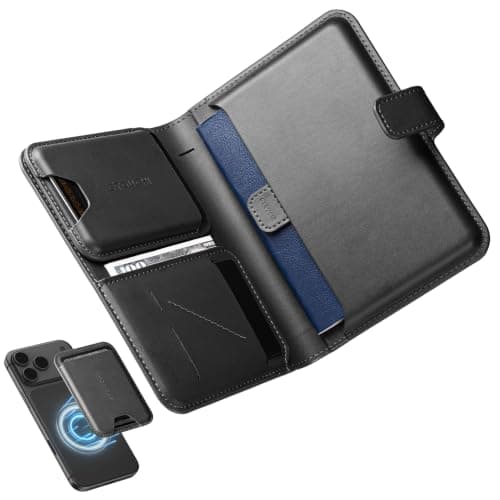 Stouchi Passport Holder Airtag Wallet, AirTag RFID High-Grade Vegan Leather Travel Wallet with Detachable Magnetic Card Case & Quick-Extract Strap (Black)