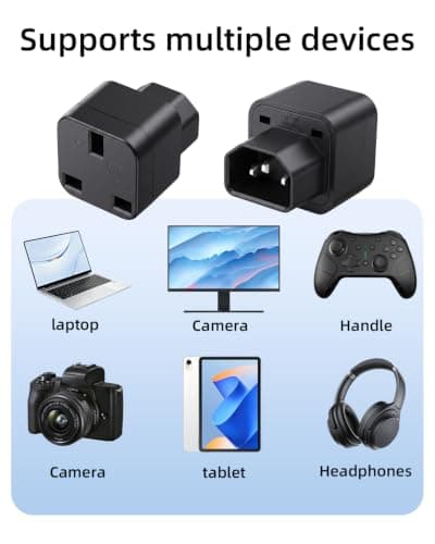 C14 to UK Socket Adapter(2-Pack),250V/10A C14 Male to UK Type G Socket — view 5
