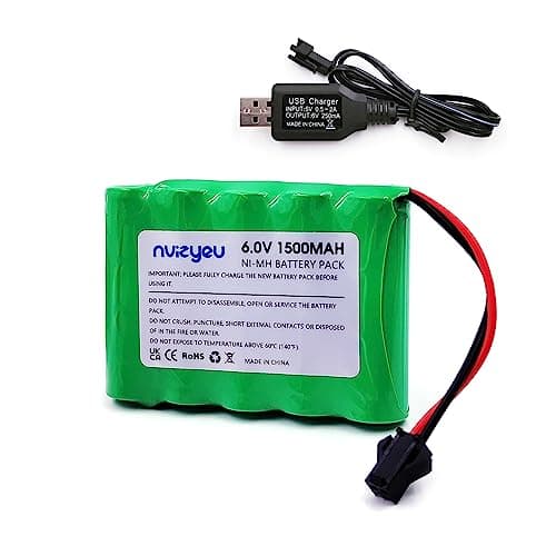 nvizyeu 6v battery, 1500mah rechargeable nimh battery pack, suitable for rc car rc truck toy vehicle, comes with usb charger cable