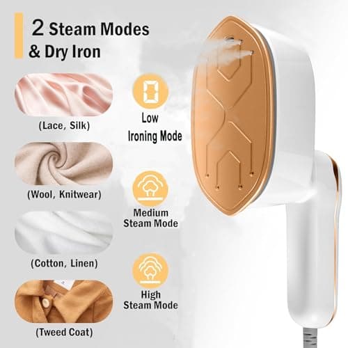 Unbbty Clothes Steamer, 2-IN-1 Travel Steamer for Clothes, Powerful steamer clothing for Travel, 1100W, Fast Heat-up, 3 Steam Levels Output, Handheld Steamer for Clothes (White) — view 5