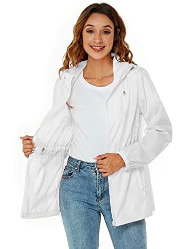 Rapbin Raincoats for Women Waterproof Jacket Hooded Raincoat Lightweight Windbreaker Outdoor Packable Hooded Rain Coats Jacket White XL — view 2