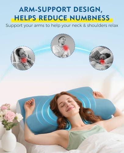 Orthopaedic Cervical Memory Foam Pillow for Neck & Shoulder Pain Relief, Contour Neck Support Pillow with Arm Rest Groove, Dual Height for Side, Back & Stomach Sleepers, Cooling Cover, 100-Night Trial — view 2