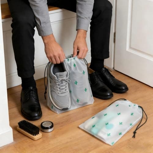 15Pcs Travel Shoe Bags, Dust Proof Shoe Storage Bags, 3 Sizes Reusable Travel Storage Bag, Underwear Bag, Transparent Waterproof Shoe Bags Storage, Drawstring Shoe Bag for Men Women Kid (Cactus) — view 3