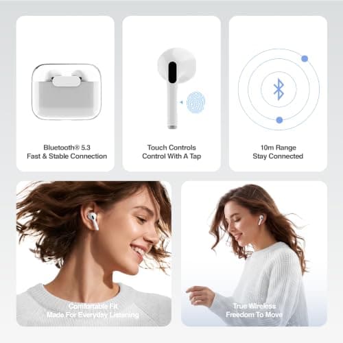 Juice Pick 'N' Mix Wireless Earphones – Bluetooth Earbuds with Charging Case, USB-C Cable, Touch Controls, 20H Playtime, 10m Range – White — view 2