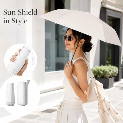 RubyTint Compact Travel Umbrella, UPF 50+ UV Protection, White, Carry Case — view 3