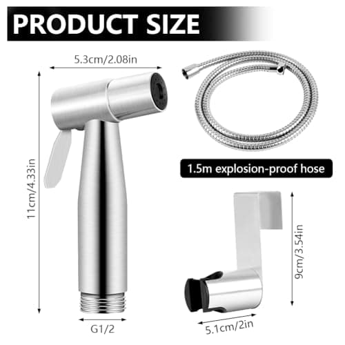 HOTUT Portable Bidet Sprayer Kit, Stainless Steel Bidet Shower Head with Hose, Handheld Toilet Bidet Sprayer Kit, Hand Held Bathroom Cloth Diaper Sprayer Set for Feminine Hygiene, Pet Shower, Bathroom — view 2