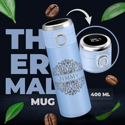 Maverton Engraved Blue Travel Mug for dad, LED Temperature Display, Name — view 2