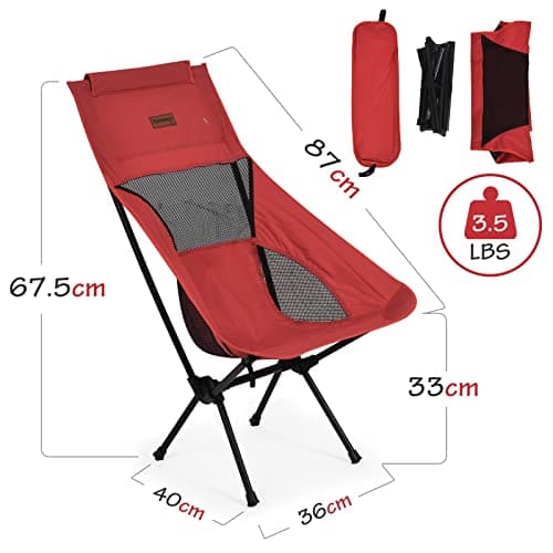 Rainberg Ultra Lightweight High Back Camping Chair, Folding Chair, Camping Chairs for Adults, Foldable Garden Outdoor Picnic BBQ Chairs. (Pack of 1, Red) — view 3