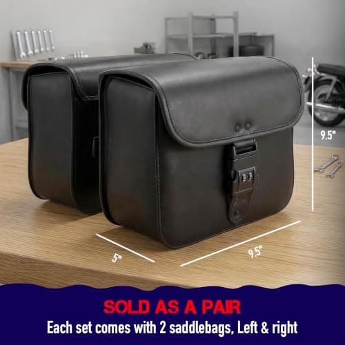 Nomad Leather Motorcycle Saddlebags Quick-Easy Universal Fit Throw Over Saddle Bags Cruiser Biker Side Bags (Black) — view 6