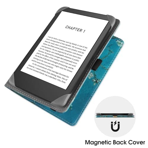 HGWALP Universal Stand Case for 6/6.8/7 inch paperwhite, PU Leather Stand Cover with Handstrap Compatible with 6" 6.8" 7" Paperwhite/Colorsoft/Kobo/Pocketook/Sony eReaders-(Apricot Flower) — view 6