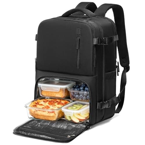 HYC00 Lunch Backpack with Insulated Cooler Box, Large 17 Inch Laptop Backpack for Women Men Picnic Bag with Lunchbox Compartment, Work Rucksack Bags Cooler Lunch Backpacks for Camping Travel, Black