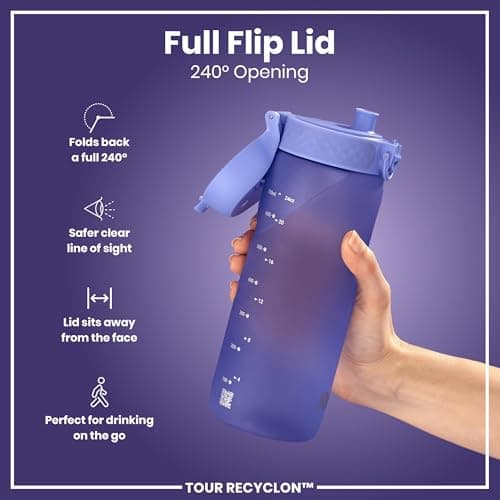 ION8 Sports Water Bottle, 750 ml/24 oz, Leak Proof, Easy to Open, Secure Lock, Dishwasher Safe, BPA Free, Flip Cover, Carry Handle, Soft Touch Contoured Grip, Easy Clean, Odour Free, Light Purple — view 4