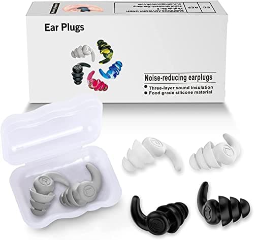 Ear Plugs for Sleeping Noise Cancelling, 3 Pair Reusable Silicone Ear Plugs, Waterproof Earplugs Suitable for Sleeping, Studying, Concerts, Airplanes (Black & White & Grey)