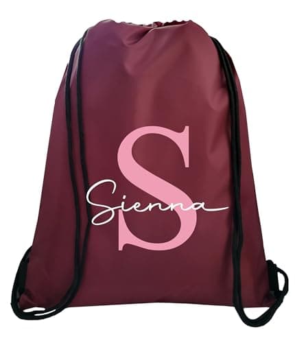 JJLC Personalised PE School Bag Drawstring Sports Bag Initial & Name (Maroon)