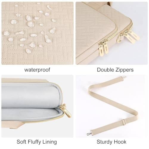 DOMISO 17 inch Laptop Sleeve Protective Case Cover Compatible with 17-17.3 inch HP Dell ASUS Lenovo Chromebook,Waterproof Computer Cases Bag with Shoulder Strap,Beige — view 5