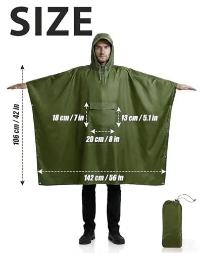 Victoper Waterproof Poncho Adult, Lightweight Reusable Rain Poncho Adult Waterproof for Outdoor Hiking Camping Cycling Traveling Waterproof Raincoat with Emergency Grommet Corners Army Green — view 2