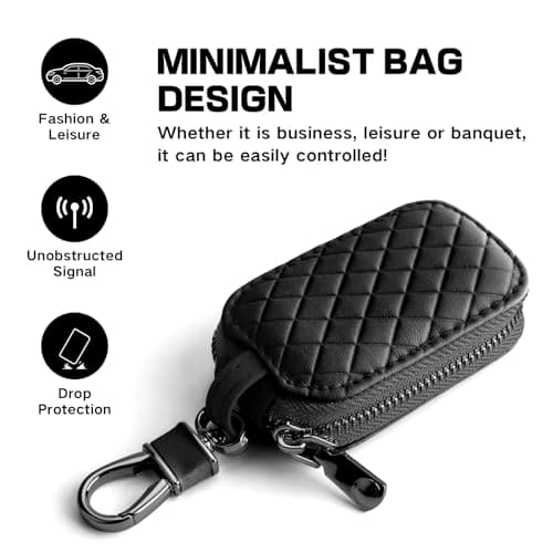Car Key Fob Case,Genuine Leather Car Key Holder,Anti Scratch Key Holder Pouch,Waterproof Keychain Pouch with Keychain&Carabiner,Unisex-Adults Keyfob Protector for Smart Remote Fobs,Home Keys (Black) — view 4