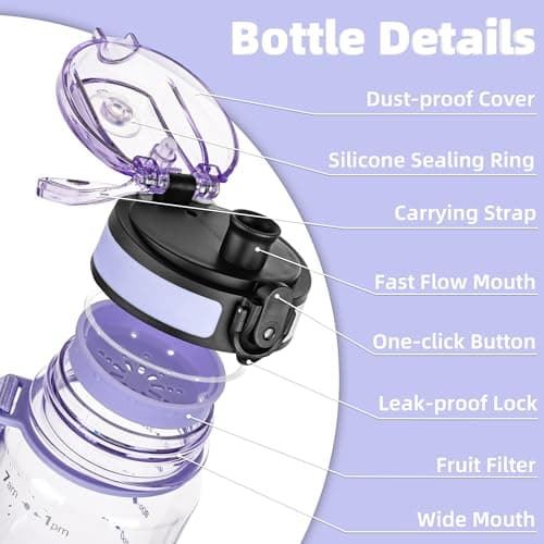 OLDLEY 1L/32oz Sports Water Bottle, 1000ml Motivational Water Bottles with Time Markings Drinks Bottle Leak Proof & Lock Cover & No Straw, Tritan BPA Free for Women Men Gym School Cycling Hiking — view 2