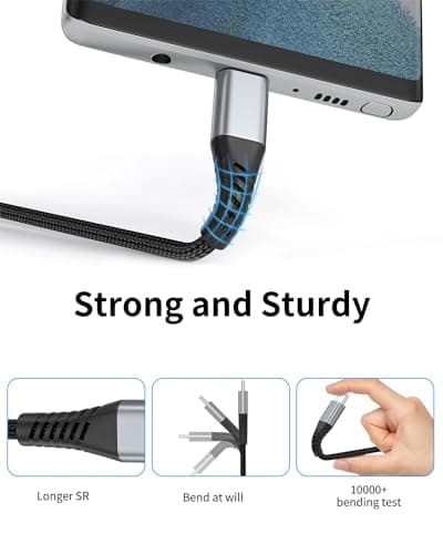 USB C Charger Cable 20CM 2Pack, Nylon Braided Short USB C Cable 3A Type C Fast Charging Cord USB A to USB C Lead for Samsung Galaxy S23 S22 S21 S20 S9 S8, Note 10 9 8, Pixel 8 7 6, PS5 — view 3