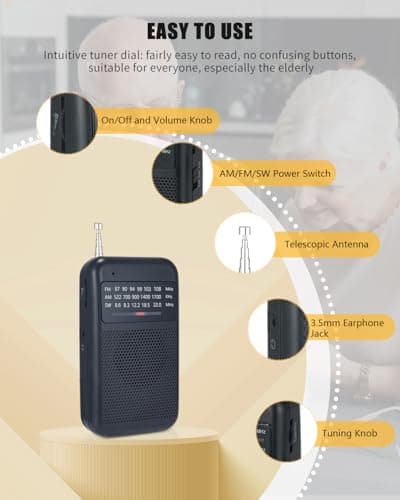 Portable Radio Small, AM/FM/SW Battery Radio Pocket with Excellent Reception and Headphone Jack, Mini Compact Walkman for Outdoor, Indoor & Emergencies — view 3
