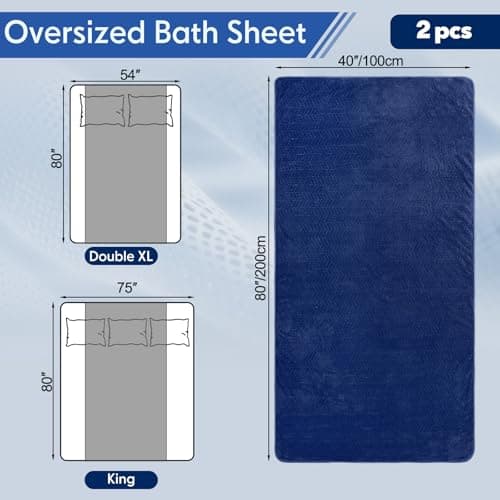 SmoothNovelty 2 Pack Bath Sheets 40 x 80 Inch Jumbo Extra Large Towels Set Oversized Quick Dry Coral Fleece Absorbent and Soft Lightweight Towels for Home Gym Travel Beach Spa Pool Hotel (Navy) — view 2