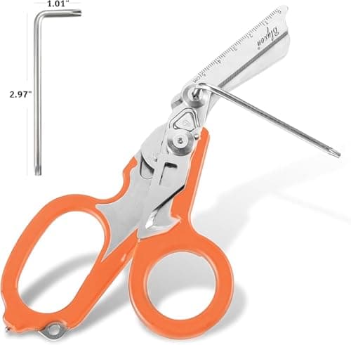 Blyxon 6 In1 Multifunction Emergency Response Shears, Tactical Folding Trauma Shears, Outdoor Camping Rescue Scissors Tools with Utility Holster (Orange) — view 3