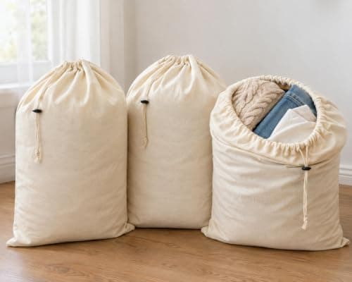 3-Pack 100% Cotton Storage Bags Breathable Dust Proof Drawstring Covers, Large 48cm X 60cm – Storage Bags Cover for Clothes, Travel, & Gifts (X-Large) — view 5