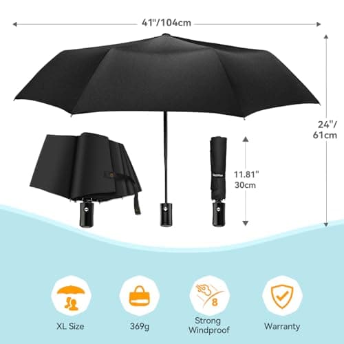 TechRise Umbrella, Compact Strong Windproof Automatic Umbrellas, Folding Lightweight, Portable Travel Golf Umbrella for Rain, One Button Auto Open and Close — view 6