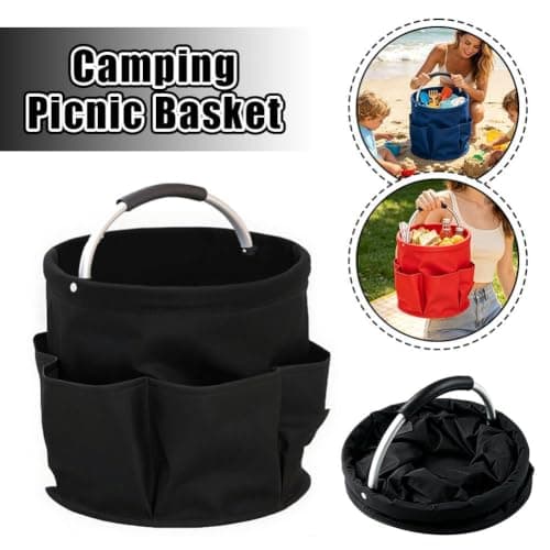 Cleaning Caddy for Cleaning Supplies, Foldable Cleanings Supplies Organizer Bucket with Handle, Waterproof Wear-Resistant, Portable Multi Bucket Bag for Camping, Beach, Gardening (Black) — view 2