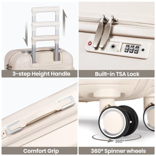 H.yeed 4-Piece Luggage Set Lightweight ABS Hard Shell Suitcase Set with TSA Lock and Spinner Wheels Travel Suitcase Set Includes 12" 20" 24" 28" (Beige, 4 pc Set) — view 6