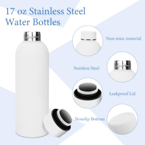 10 Pack Insulated Water Bottles, 17oz Stainless Steel Tumblers Bulk, White — view 3