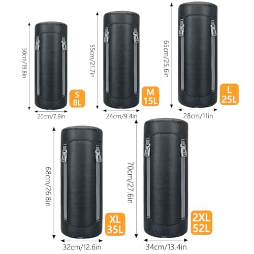 Compression Stuff Sack Lightweight Sleeping Bag Compression Sack Waterproof Storage Bag for Camping Outdoor Hiking Backpacking Travelling (Black, M) — view 5