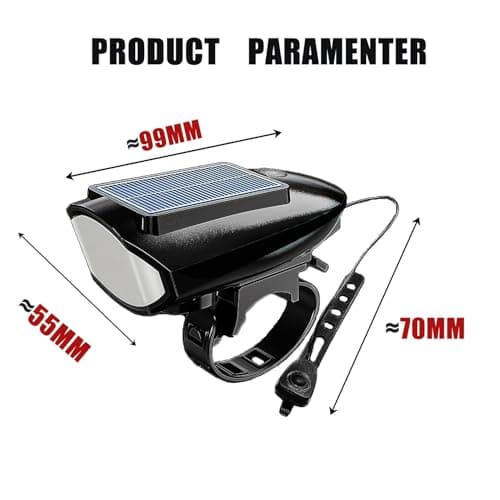 Solar Powered Bike Headlight with Horn,USB Rechargeable Bike Front Headlight,LED Bicycle Lights for Night Riding,Black — view 2
