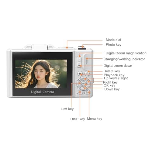POENVFPO 5K Digital Camera, 75MP & 18x Optical Zoom with WiFi 3in Flip Screen Vlogging Camera with Flash for Travel (White) — view 3