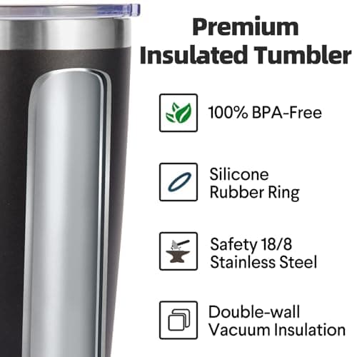 Volhoply 20oz 550ml Travel Insulated Tumbler with Lid and Straw Bulk 8 Pack, Double Wall Stainless Steel Coffee Mug Fits Cup Holder,Powder Coated Cups for Hot & Cold Drinks, BPA Free（Black,8 Set） — view 3