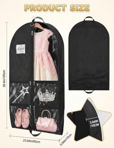2PCS Costume Garment Bags for Dancers, Garment Bags with 5 Large Capacity Pocket, Foldable Clothes Covers for Suits, Travel & Sports Jersey, Cheer Uniform — view 2
