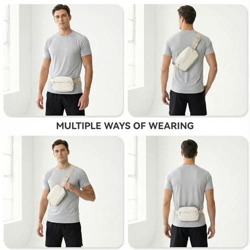 Waterproof Waist Bag 1.5L, Unisex Crossbody Fanny Pack with Adjustable Strap, Lightweight Nylon Belt Bag for Hiking, Running & Travel, Includes Free Water Bottle Holder (Cream White) — view 6