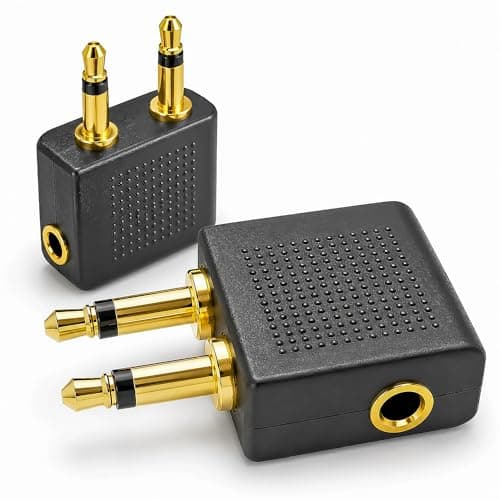 2Pcs Gold-Plated Airplane Flight Headphone Adapters, for In-Flight Audio