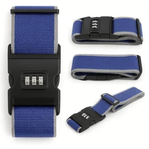 StoneMaxi Adjustable Luggage Straps With Locks 3 Digit Combination Lock Multi-Colour Travel Suitcase Straps Security Password Lock Travel Accessories Suitcase Belt (Blue - Grey)