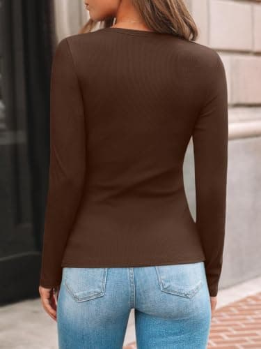 LILLUSORY Womens Long Sleeve Tops UK Ribbed Slim Fit T Shirts Brown S — view 4