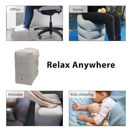 CROWNSHOP Inflatable Foot Rest Pillow for Plane 3 Layers Adjustable Heights — view 5