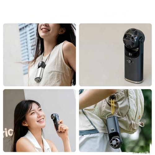 Portable Handheld Fan with Turbo Cooling,10H Cooling Mini Neck Fan,180° Rotatable Turbo Fan with Holder Lanyard,USB Rechargeable,Power LED Display,1-100 Speed Scroll Wheel,for Travel, Outdoor,Black — view 4